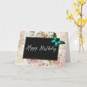 Green Butterfly op Chic Collage Birthday Kaart (Gele Bloem)