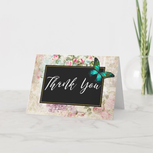 Green Butterfly op Chic Collage Dank u Bedankkaart (Voorkant)