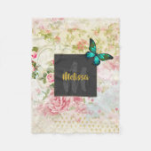 Green Butterfly op Chic  Collage Monogram Fleece Deken (Voorkant)