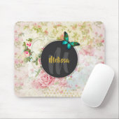 Green Butterfly op Chic  Collage Monogram Muismat (Met muis)