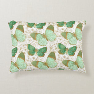 Green Butterfly White Floral Flower Blossom Accent Kussen