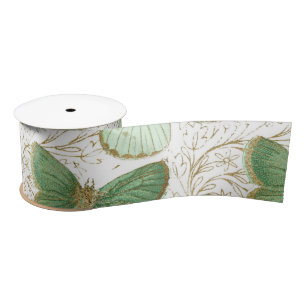 Green Butterfly White Floral Flower Blossom Lint