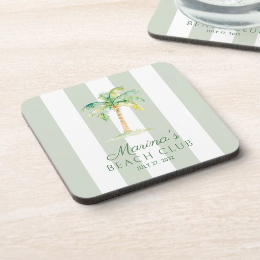 Green Cabana Stripes Palm Beach Club Birthday Bier Onderzetter (Linkerzijde)