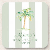 Green Cabana Stripes Palm Beach Club Birthday Bier Onderzetter (Voorkant)