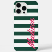 Green Cabana Stripes Retro Monogram Case-Mate iPhone Case (Achterkant)