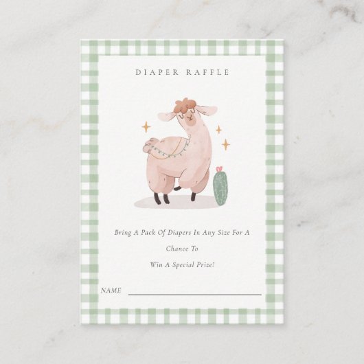 Green Cactus Boho Llama Diaper Raffle Baby shower Informatiekaartje (Voorkant)