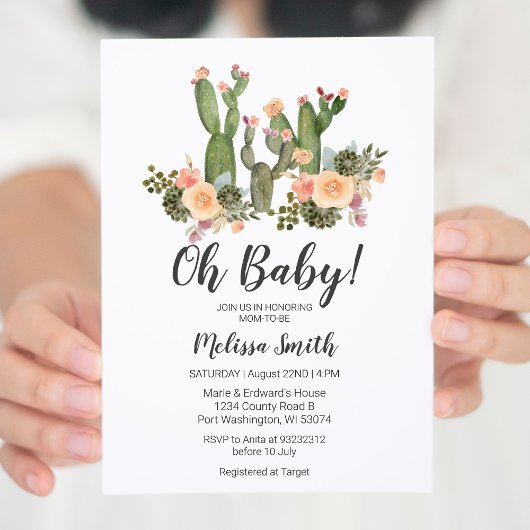 Green Cactus garçon invitation baby shower