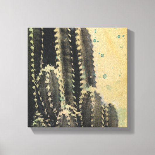Green Cactus on Yellow Background Canvas Afdruk (Voorkant)