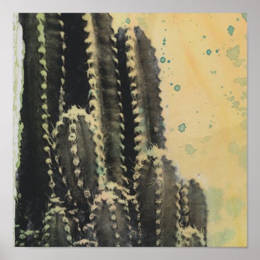 Green Cactus on Yellow Background Poster (Voorkant)