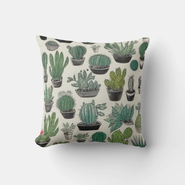 Green Cactus Pattern Kussen (Voorkant)