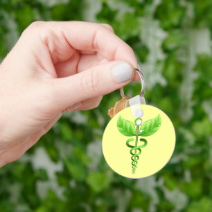 Green Caduceus Medical Alternative Medicine Yellow Sleutelhanger