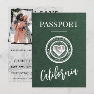 Green California Passport Bewaar de datum Save The Date