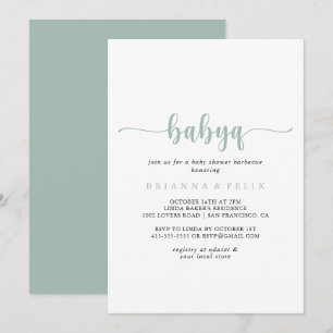 Green Calligraphy BabyQ Baby shower Barbecue Kaart