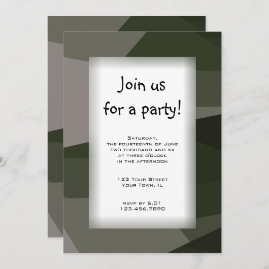 Green Camo Block All Purpose Party Invitation (Devant / Derrière)