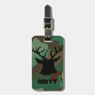 Green Camo & Buck Deer Gepersonaliseerd Bagagelabe Bagagelabel