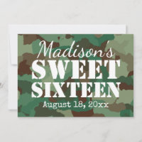 Green Camo Sweet Sixteen Party-uitnodigingen