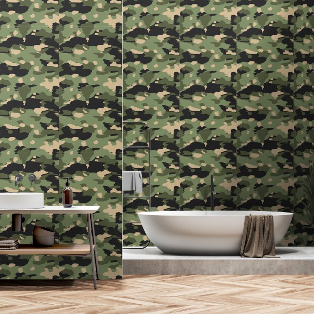 Green Camou Behang (Badkamer)