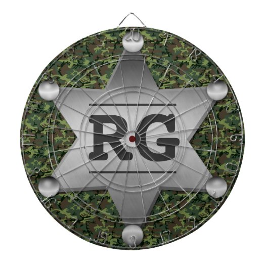 Green Camouflage Pattern Sheriff Badge Monogram Dartbord (Voorkant)
