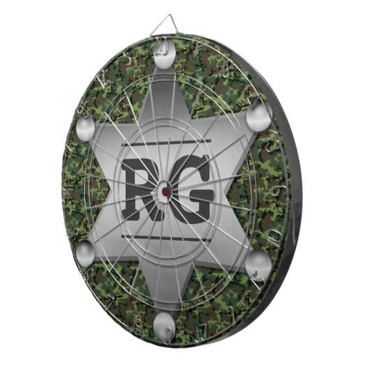 Green Camouflage Pattern Sheriff Badge Monogram Dartbord (Voorkant Rechts)