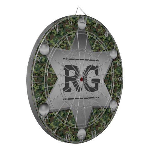 Green Camouflage Pattern Sheriff Badge Monogram Dartbord (Voorkant Links)