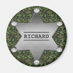 Green Camouflage Pattern Sheriff Name Badge Magneet