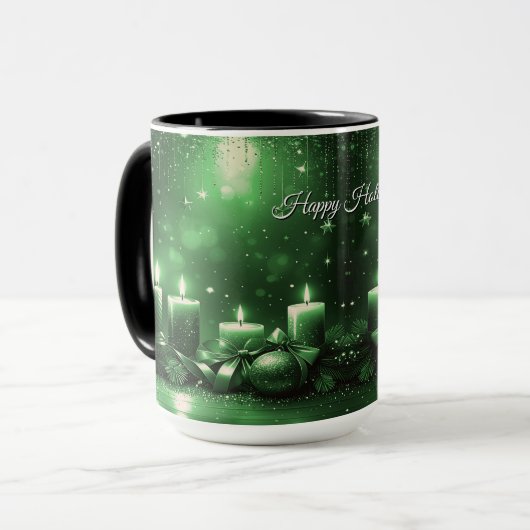 Green Candles Christmas Holiday Mug (Devant gauche)