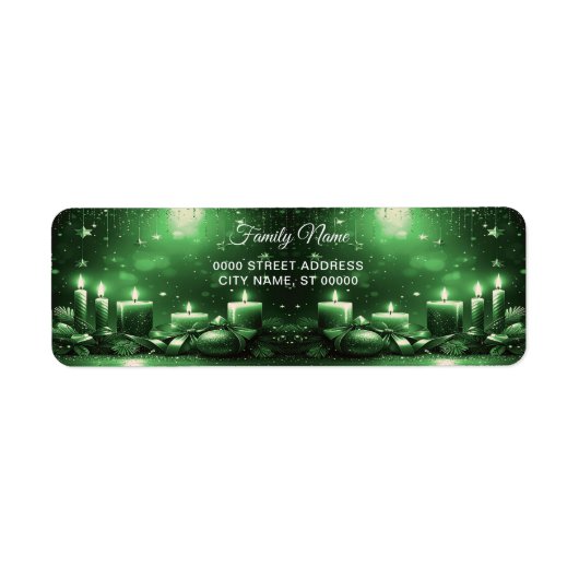 Green Candles Christmas Return Address Label (Voorkant)