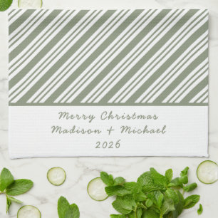 Green Candy Cane Gestreept Kerstfeest Theedoek