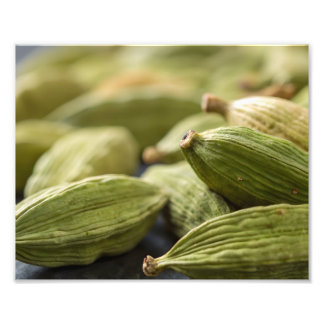 Green Cardamom Pods Macro Zoom Aromatic Spice Text Foto Afdruk