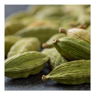 Green Cardamom Pods Macro Zoom Aromatic Spice Text Perfect Poster