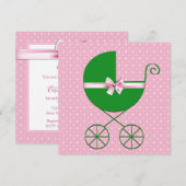 Green Carriage en Pink Polka Dot Baby shower Kaart (Voorkant / Achterkant)