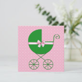 Green Carriage en Pink Polka Dot Baby shower Kaart (Staand voorkant)