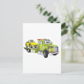 Green Cartoon Flatbed Tow Truck Briefkaart (Staand voorkant)
