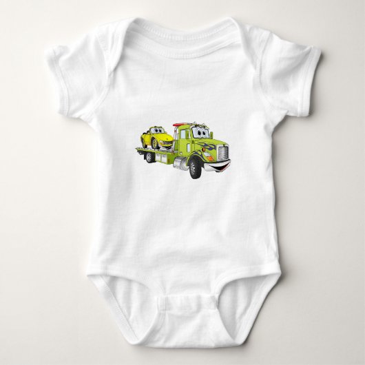 Green Cartoon Flatbed Tow Truck Romper (Voorkant)