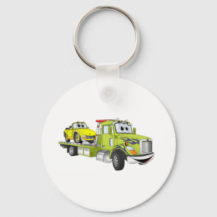 Green Cartoon Flatbed Tow Truck Sleutelhanger