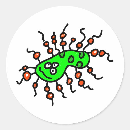 Green Cartoon Germ Ronde Sticker (Voorkant)