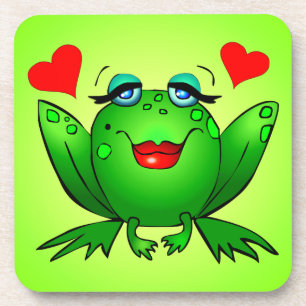 Green Cartoon Happy Lady Frog Onderzetter