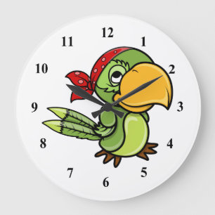 Green Cartoon Pirate Parrot Grote Klok