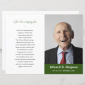 Green Celebration of Life Funeral Programme Foto (Voorkant / Achterkant)