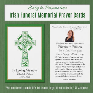 Green Celtic Cross Funeral Memorial Prayer Visitekaartje