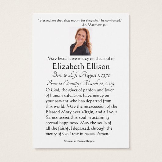 Green Celtic Cross Funeral Memorial Prayer Visitekaartje (Achterkant)