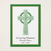 Green Celtic Cross Funeral Memorial Prayer Visitekaartje (Voorkant)