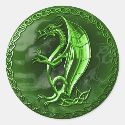 Green Celtic Dragon Ronde Sticker (Voorkant)