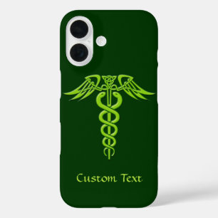 Green Celtic Knot Caduceus iPhone 16 Hoesje