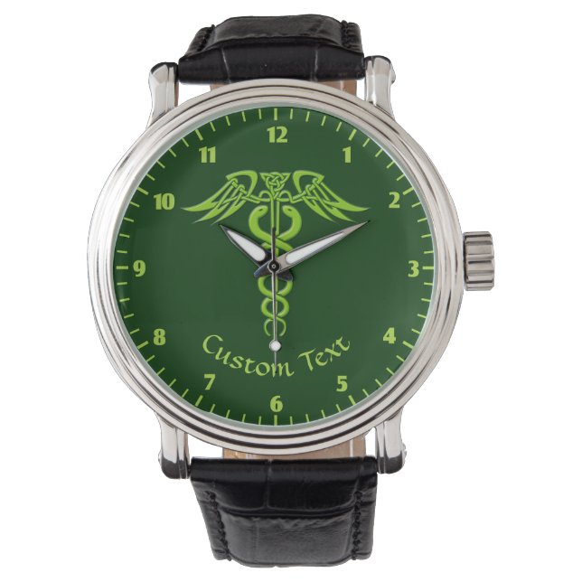 Green Celtic Knot Caduceus Horloge (Voorkant)