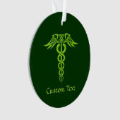 Green Celtic Knot Caduceus Ornament (voorkant)