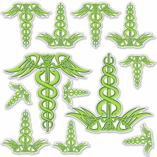 Green Celtic Knot Caduceus Sticker (Voorkant)