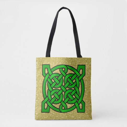 Green Celtic Knots Gold Faux Glitter Draagtas (Voorkant)