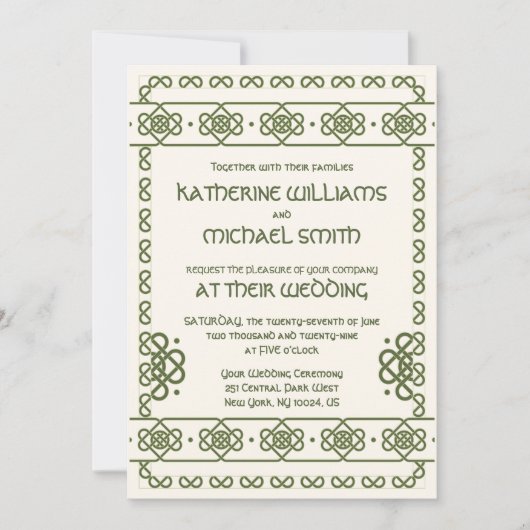 Green Celtic Knots Invitations de mariage (Devant)
