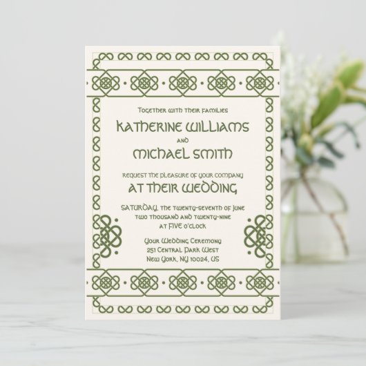 Green Celtic Knots Invitations de mariage (Debout devant)